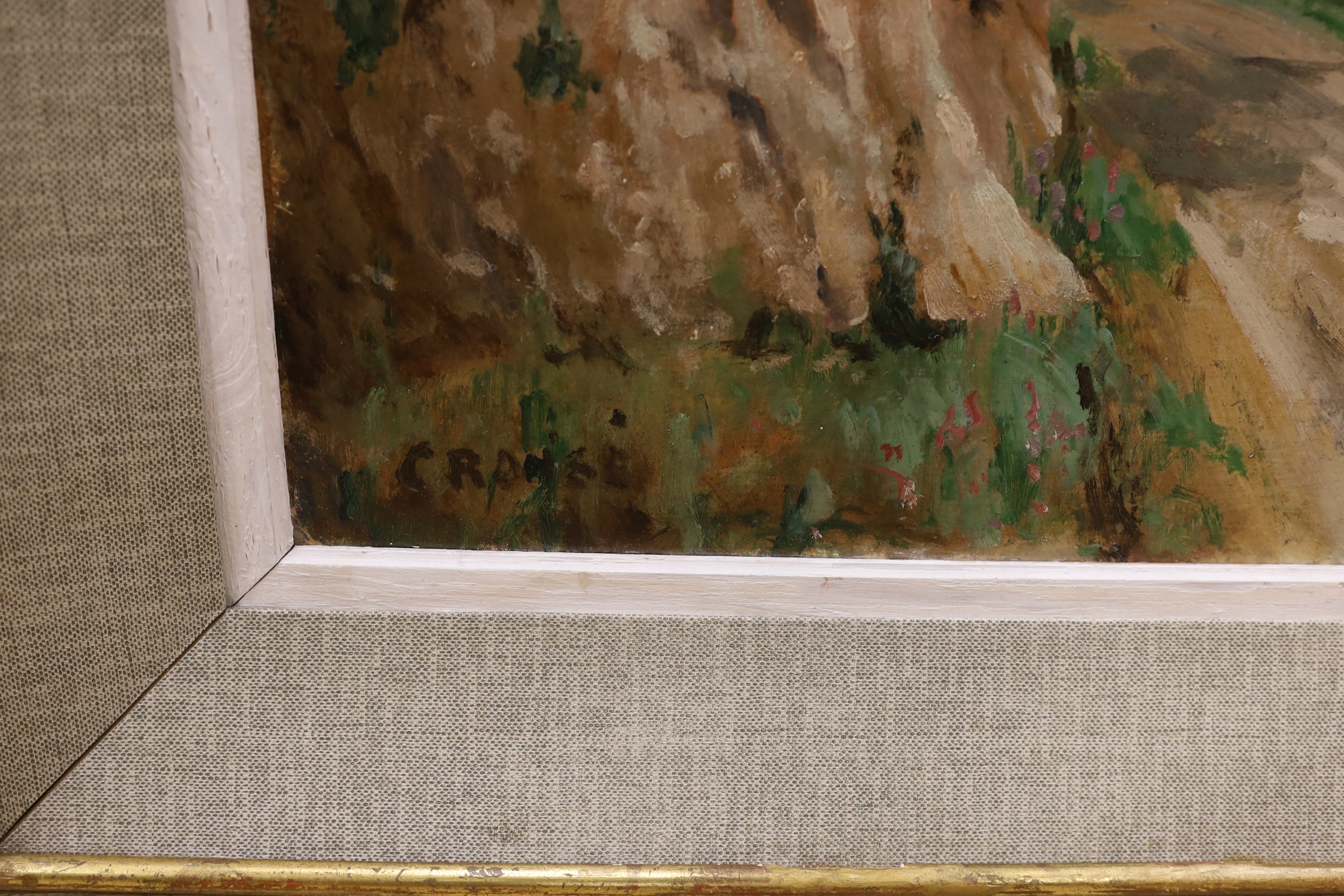 F Croise, Impressionist oil on board, Cote d'Azure, signed, various details verso, 45 x 60cm